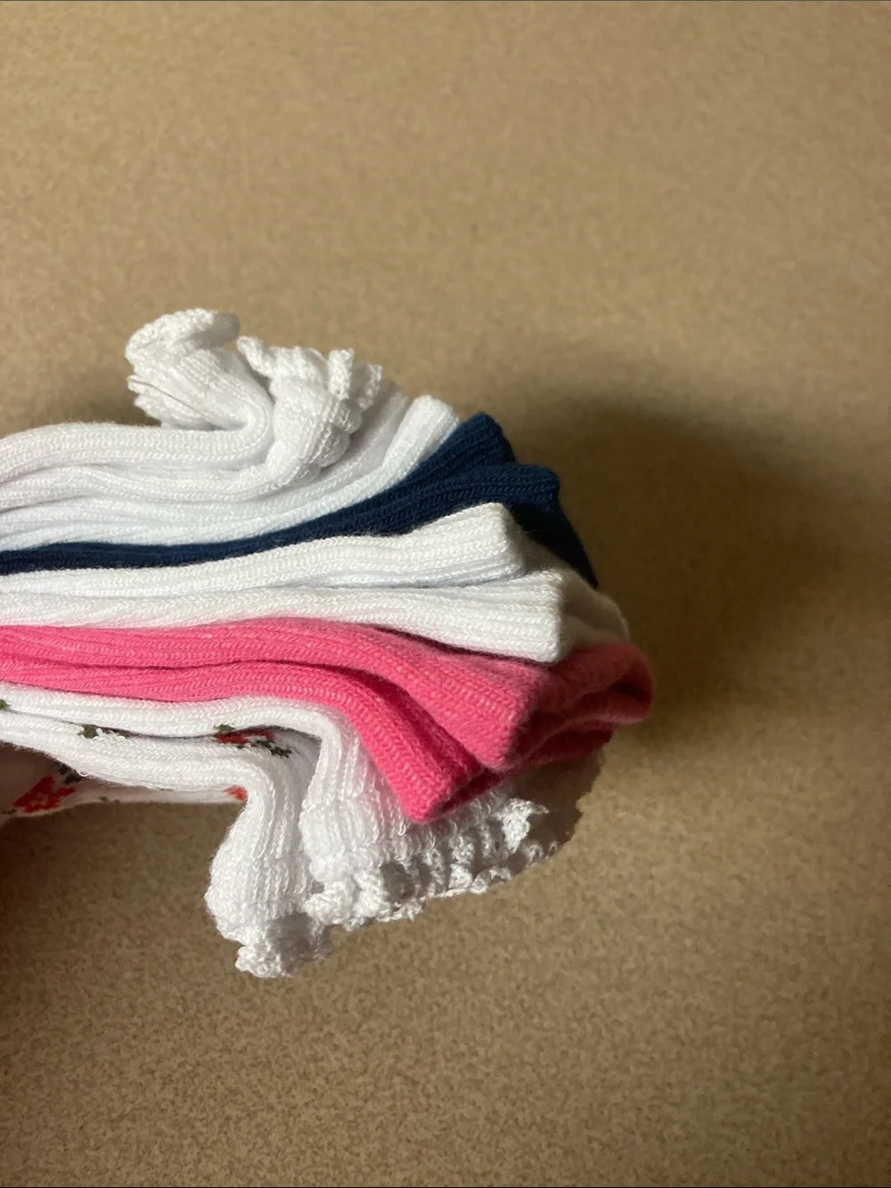 Madden NYC Women's White Floral Ankle Socks with Pink & Navy Accents
